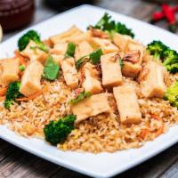 Tofu Fried Rice · Fried w/ Egg, Broccoli, Carrot. Topping included: Onion, Cilantro and Fried Onion