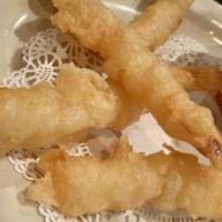 Ebi Tempura · 5 jumbo shrimps lightly fried with vegetable tempura.