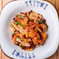 Mala Prawns With Crispy Rice Cracker (12) 香辣锅巴大虾 · Spicy. Jumbo shrimps and crispy rice cracker flash-fried with jalapeño peppers, celery, whol...