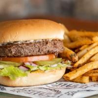 Willie Burger · Half pound beef patty, cooked medium well, includes mayo, mustard, lettuce, red onion, tomat...