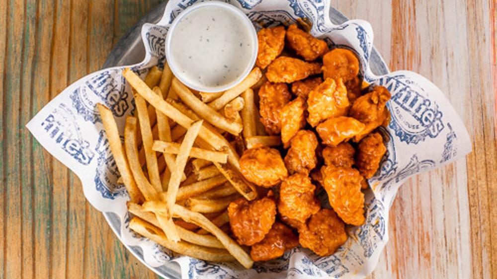 Tender Bites · Hand breaded boneless bites with choice of sauce served with ranch.  Choice of one side.