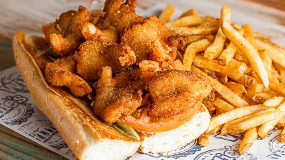 Shrimp Poboy · $16.19. Grilled, fried or blackened served on hoagie roll with lettuce and tomato. Choice of one side.