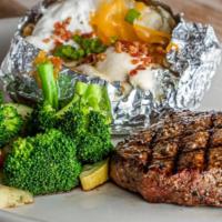 8 Oz Top Sirloin · Top sirloin 8 oz grilled and served with choice of two sides.
