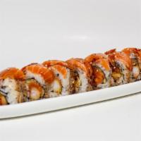 Roll · RAW FISH. Inside : Spicy Tuna, Shrimp Tempura, Cucumber / Top : Seared Tuna, Sauce