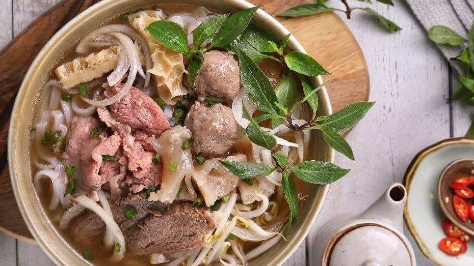 House Special Pho · Vietnamese rice noodle soup combo: rare steak, well-done flanks, meatball, tendon, fatty, and crunchy flank.