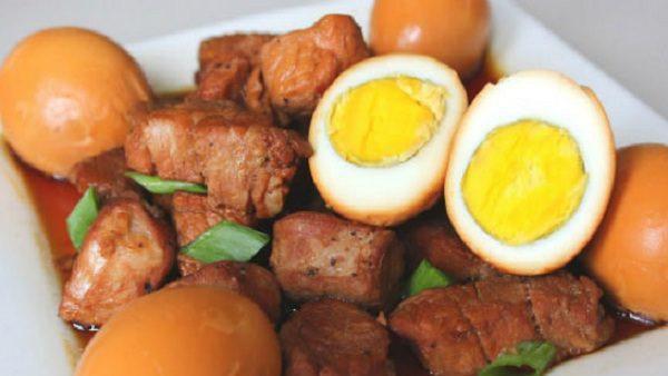 Pork And Eggs · Pork and egg with rice and veggie soup