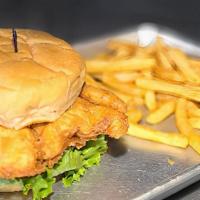 Chicken Sandwich · Grilled or fried chicken, lettuce, tomatoes, onions, pickles, mayo, brioche.