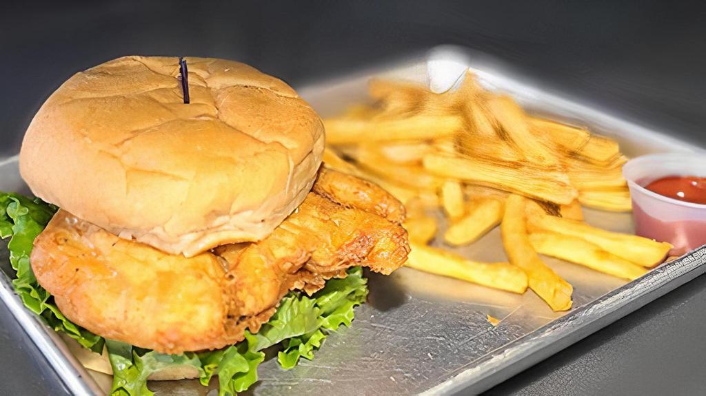 Chicken Sandwich · Grilled or fried chicken, lettuce, tomatoes, onions, pickles, mayo, brioche.