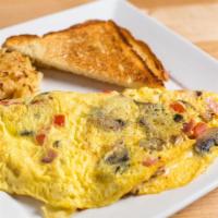Omelette · three eggs with any three items from the mix-in list served with hashbrown casserole or blac...