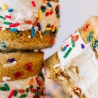 Birthday Cake Ice Cream Sammie · Rainbow sprinkle cookies with cake batter ice cream rolled in even more rainbow sprinkles
NU...
