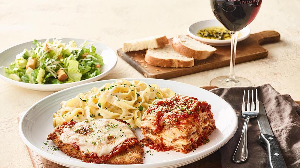 Carrabba'S Italian Classics Trio · Why choose just one when you can have all three! Enjoy our classic Chicken Parmesan, Lasagne & Fettuccine Alfredo or side of your choice.