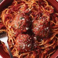 Spaghetti · Topped with our pomodoro sauce. Add meatballs or substitute Bolognese meat sauce for an addi...