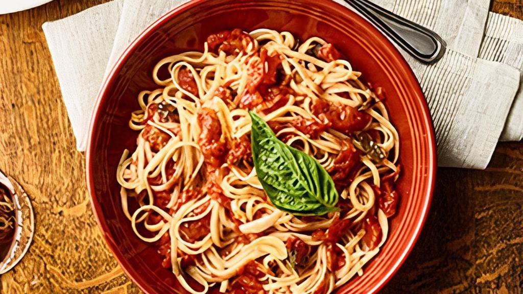 Linguine Positiano  · Crushed tomatoes, garlic, olive oil and basil.