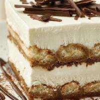Tiramisu · Lady fingers dipped in liqueur laced espresso, layered with sweetened mascarpone, Myers's Ru...