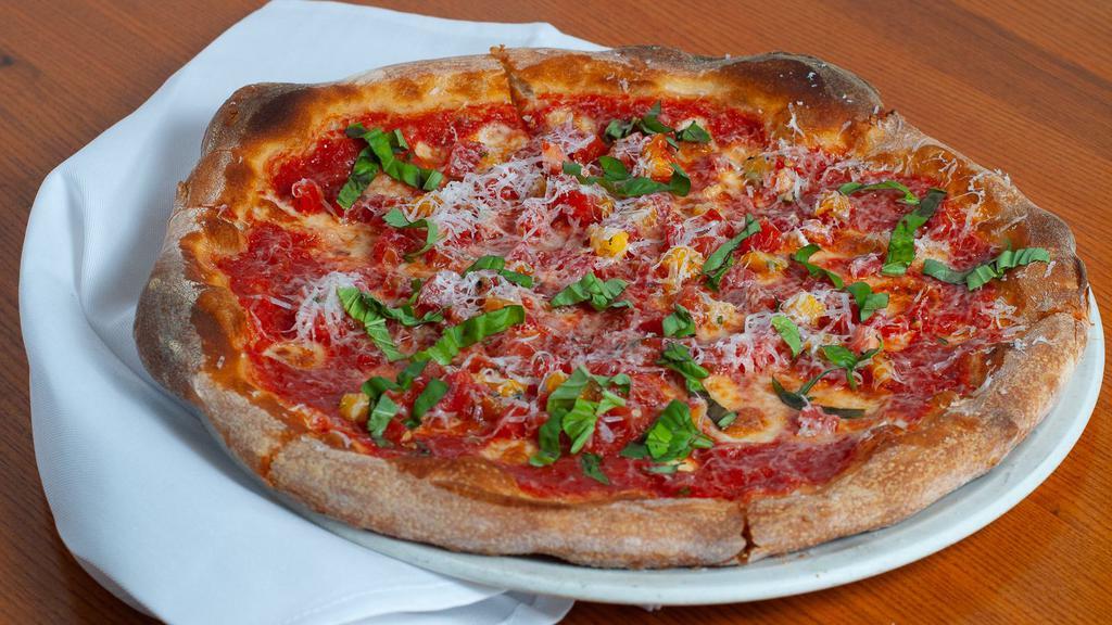 Margherita Pie · Favorite. Ragu with sliced tomatoes and fresh mozzarella finished with basil and Parmesan.