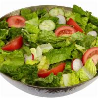 Tossed Salad · (270 Cal.) Fresh Greens, Cherry Tomatoes, Cucumbers, Shredded Cheddar Cheese, Red Onion.
