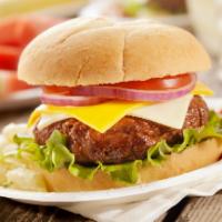 White Cheddar Burger · (960cal). Grilled steakhouse style burger, aged white cheddar, plum tomatoes, leaf lettuce, ...