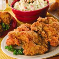Country Fried Chicken Plate (2 Breast) · Breast two piece with two sides and bread.