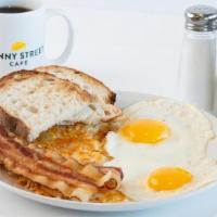 Big Bite Breakfast · Two eggs, choice of bacon, sausage, or ham, choice of side & toast