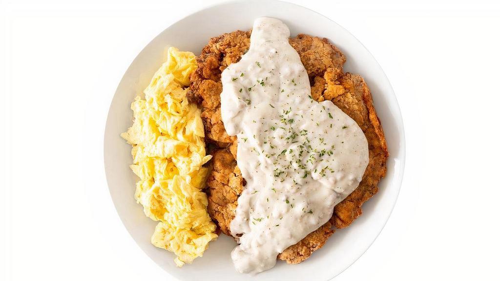 King Cfs · Chicken fried steak covered in sausage gravy, two eggs, choice of side & toast