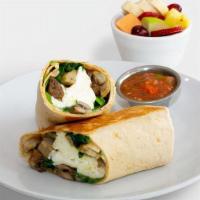 Protein Wrap · Egg whites, chicken sausage, fresh spinach, mushrooms & swiss cheese in a whole wheat tortil...