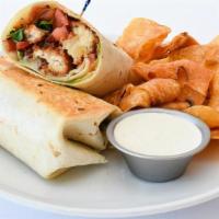 Monterey Ranch Chicken Wrap · Crispy or grilled chicken breast, Monterey jack, bacon, lettuce, tomato & a side of house ra...