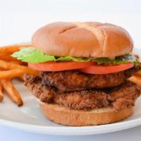 Chipotle Chicken Sandwich · Buttermilk brined & fried chicken breast, house hot sauce, lettuce, tomato & chipotle mayo o...