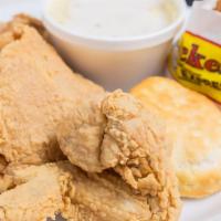 3 Piece Chicken Dinner · Includes 2 regular sides and a biscuit or roll