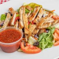 Grilled Chicken Salad · Fresh Romaine & iceberg lettuce topped with grilled chicken breast, tomatoes, carrots, onion...