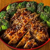 Teriyaki Chicken Bowl · Grilled Chicken Thigh, Steam broccoli, Steam rice top with teriyaki sauce and sesame seeds.