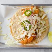 Baja Fish · Grilled or Fried Shrimp, Escabeche, Avocado Ranch, Corn Tortilla.