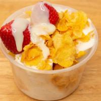 The Breakfast Club · Cereal milk ice cream, frosted flakes, strawberries.