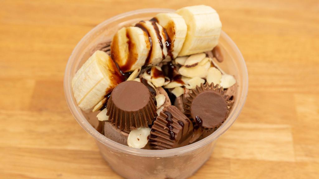 Brotein · Protein chocolate ice cream, bananas, peanut butter cup, and almonds.
