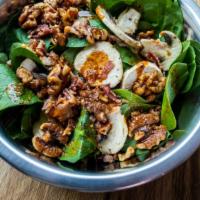 Spinach Salad · Spinach, Mushroom, Walnuts, Bacon, House Made Dressing