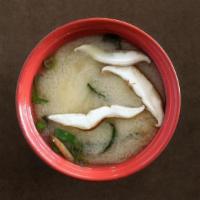 Miso Soup · classic japanese broth style soup with shiitake mushroom, tofu, wakame and scallion