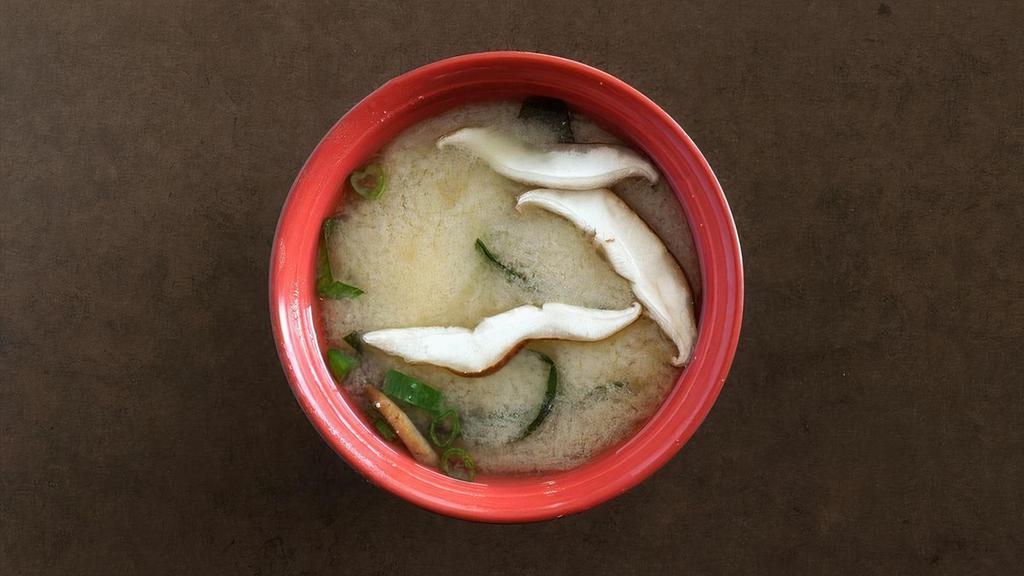 Miso Soup · classic japanese broth style soup with shiitake mushroom, tofu, wakame and scallion