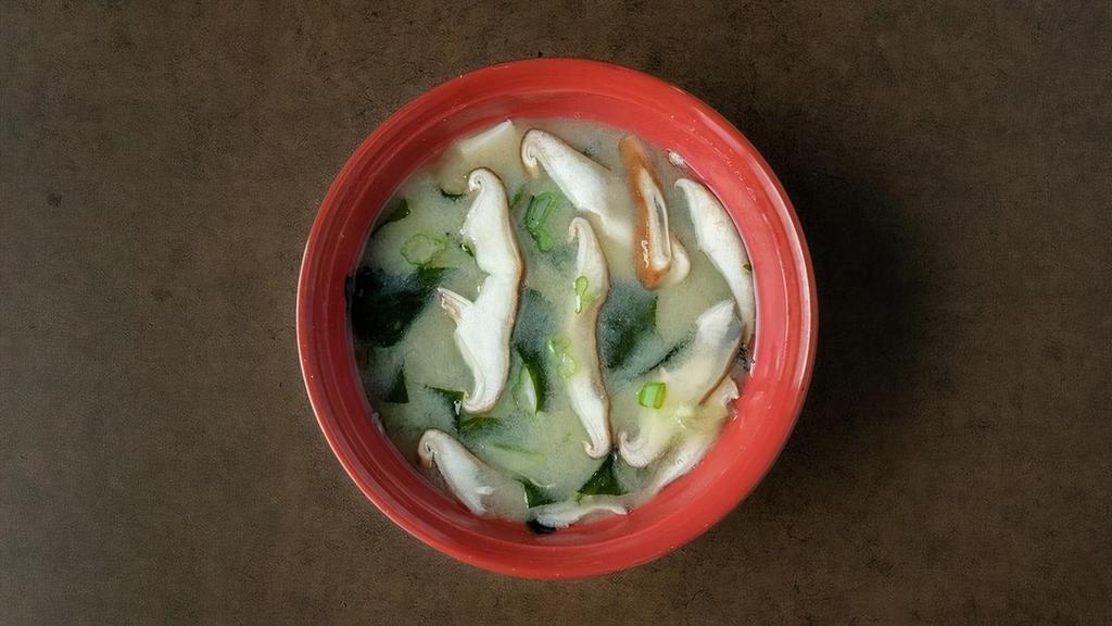 Vegan Miso Soup (Vg) · vegan kombu broth, served with shiitake mushroom, tofu, wakame and scallion