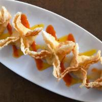 Mango Crab Rangoon · crispy wonton wrappers stuffed with crab mix, mango, cream cheese and scallion, served with ...