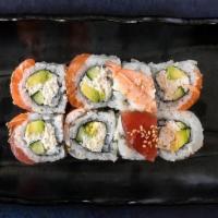 *Rainbow Roll (Gf) · bigeye tuna, salmon, hirame, ebi, snow crab, avocado, cucumber (8 pcs)