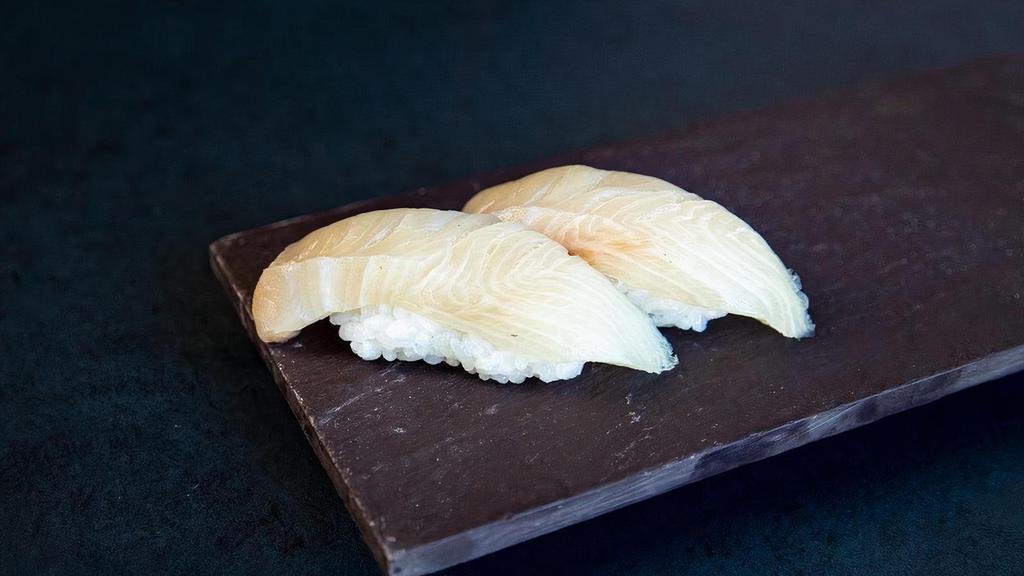 *Dutch Yellowtail Nigiri · hiramasa. netherlands, recirculating aquaculture system. the seafood in this product carries an eco-certification