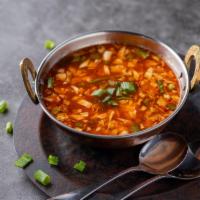 Hot And Sour Vegetable  Soup · Classic Chinese soup soaked up the flavor of the broth along with soy sauce and peppers.
