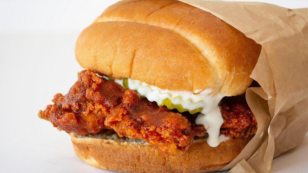 The Hotstepper  · nashville-style hot chicken, dill pickles, bangin' ranch. . spice level: MEDIUM.