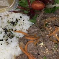 Bulgogi Bento · Korean marinated beef served with rice and side dishes.