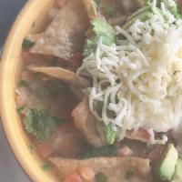 Tortilla Soup · include chicken, rice, pico, Monterey Jack cheese, and avocado