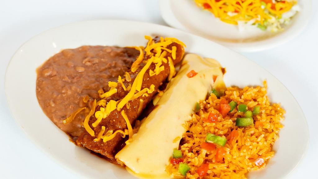 Durango Dinner · one cheese enchilada with chili con carne, one cheese enchilada with chile con queso & one picadillo beef taco