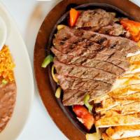 Fajita'S For 4 · 1 dozen2 lbs of Meat with bell peppers, onions, 1 dozen tortillas, refried beans, rice, sals...