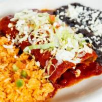 Enchiladas For 4 · (8 enchiladas total), served with salsa, refried beans, rice, guacamole, queso and chips tot...