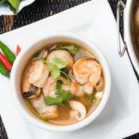 Classic Tom Yum · Spicy lemongrass soup. Choice of shrimp or mixed vegetables.