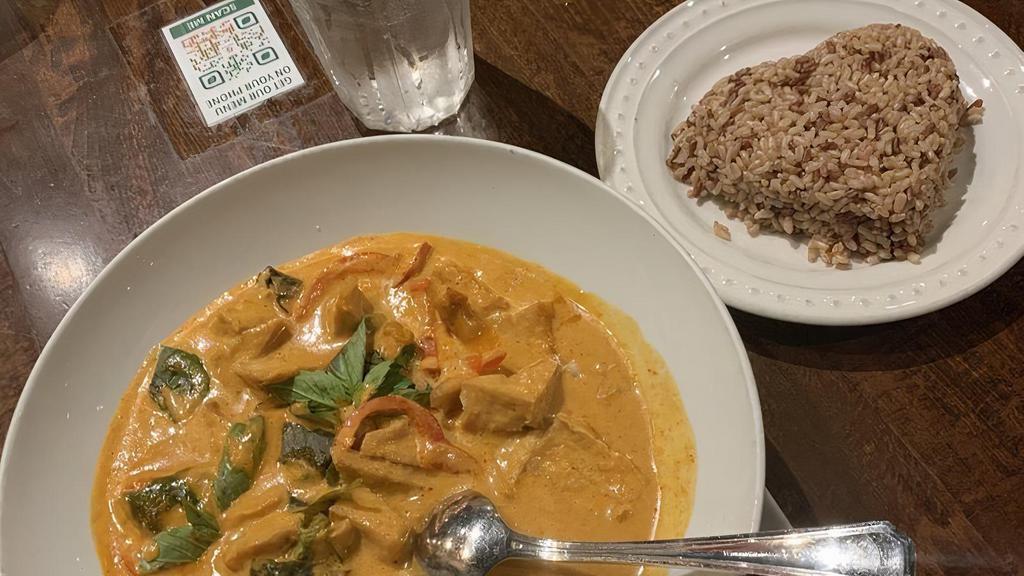 Panang Curry · Curry with a strong flavor of cumin and coriander seed with bell pepper in coconut milk.