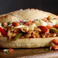 Cajun Chicken Philly · chopped chicken, cajun spice, pepper, onion, chipotle mayo, smoked gouda, baguette, standard...